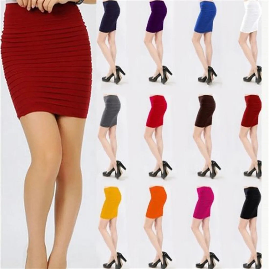 Elastic Pleated High Waist Bodycon Mini Skirt