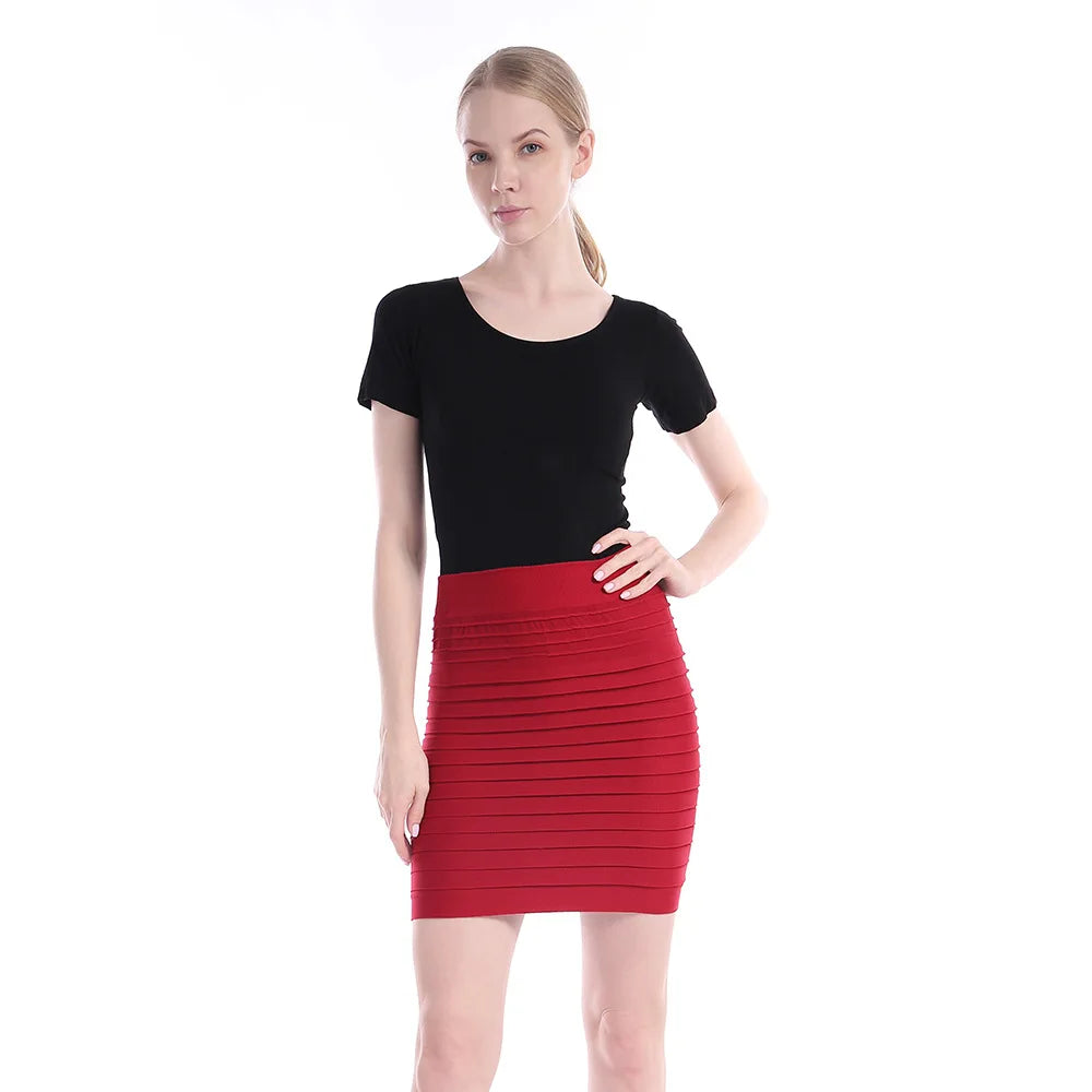 Elastic Pleated High Waist Bodycon Mini Skirt