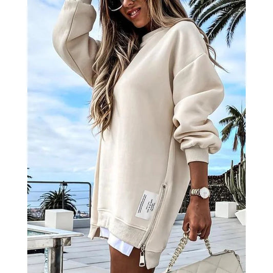 Chicme sweatshirt zipper slit casual dress