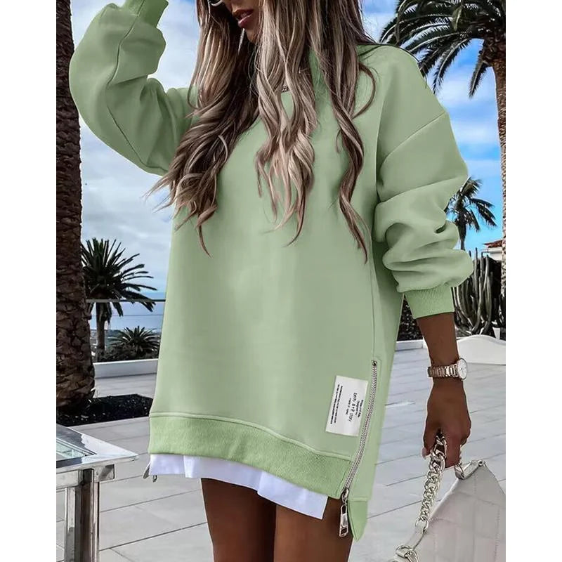 Chicme sweatshirt zipper slit casual dress