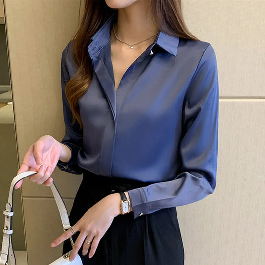 Satin Women's Shirt Long Sleeve Blouse