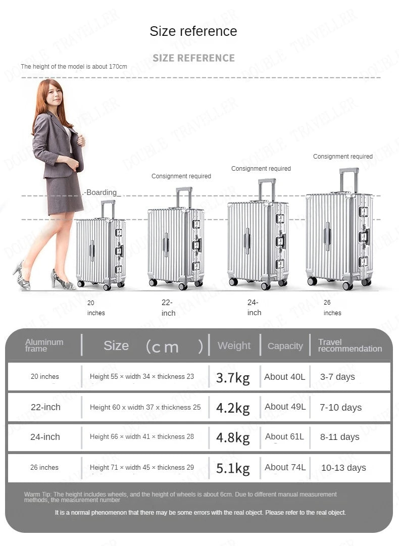 Aluminum frame travel password business USB rolling luggage case