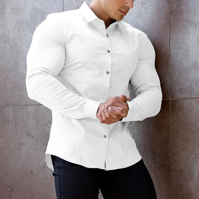 Autumn Fashion Casual long Sleeve Shirt Men Super Slim Social Business Dress Shirt