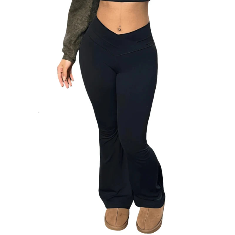 Flared Leggings Crossover V Waist Women's Yoga Pants