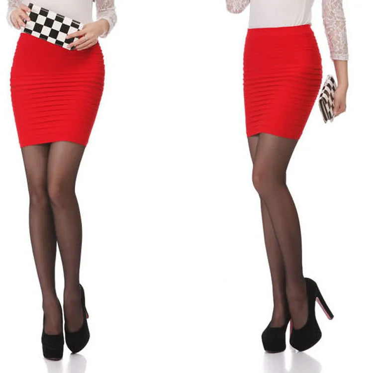 Elastic Pleated High Waist Bodycon Mini Skirt