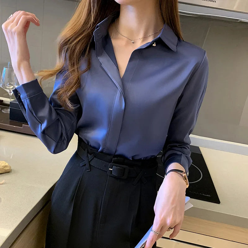 Satin Women's Shirt Long Sleeve Blouse