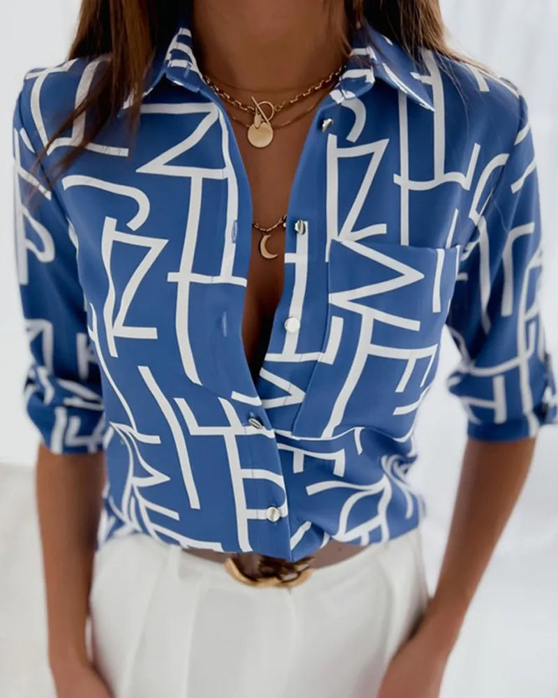 Casual Striped Button Up Blouses