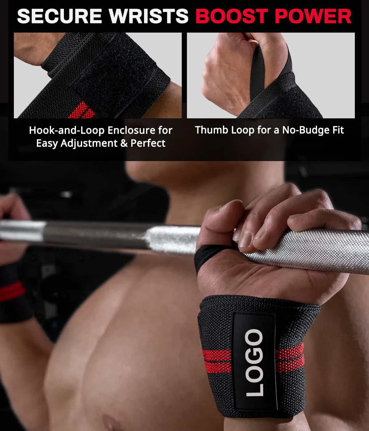 1 Pair Extra Strength Weight Lifting Wrist Wraps