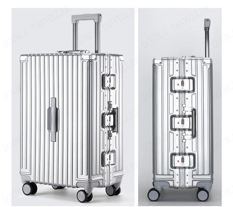 Aluminum frame travel password business USB rolling luggage case