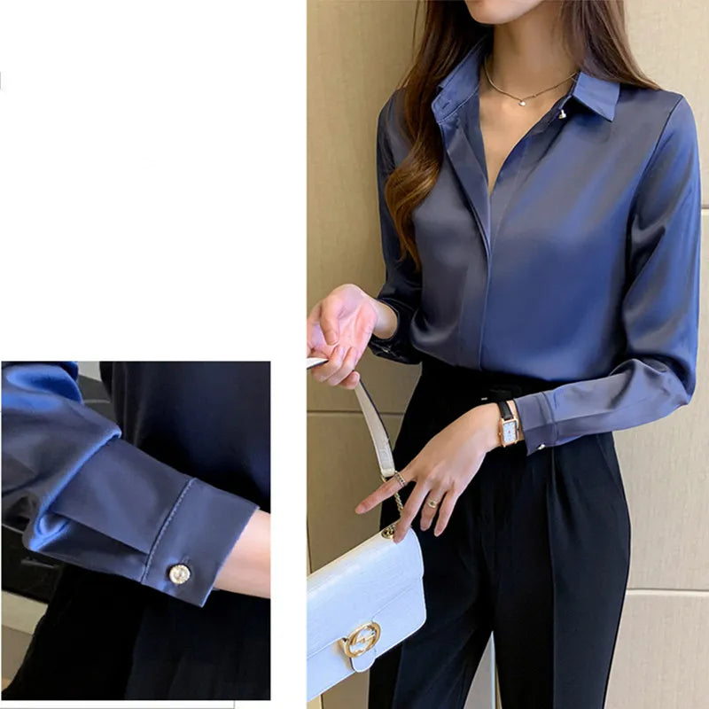 Satin Women's Shirt Long Sleeve Blouse