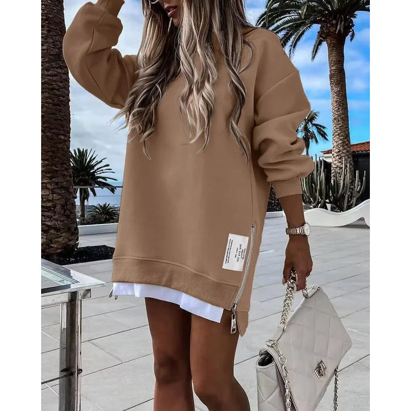 Chicme sweatshirt zipper slit casual dress