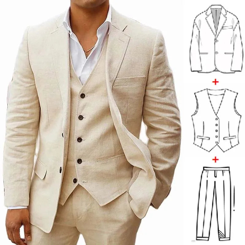 3 Piece Men’s Linen Summer Suit