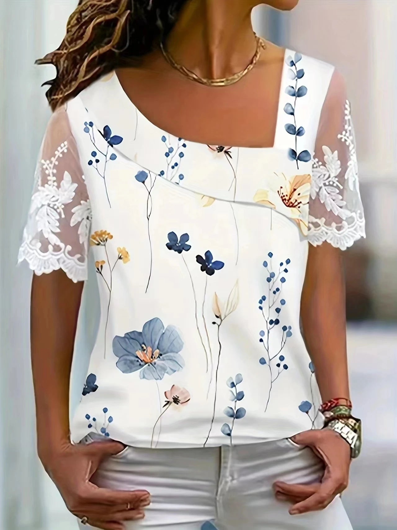 Lace Short Sleeve Blouse